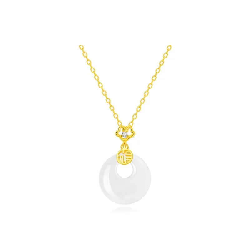 Fortune Gold Chalcedony Box Jade Necklace Women's-12