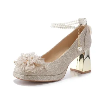 Dragon Dance Chunky Heel High Heels Women's Champagne