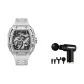 Fascia Gun Gift Box Set-Silver Case Black Dial White Rubber Strap