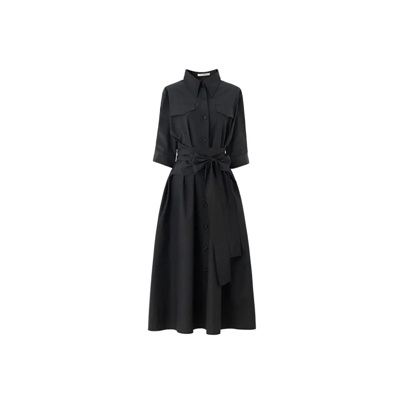 SOON FLOWER Long Sleeved Dress Women's Charcoal Gray-0