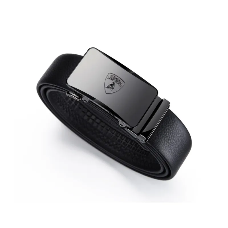 Automobili Lamborghini Cow Leather Automatic Buckle Belt, Premium Elegance Belt Men's Gunmetal Width 3.5cm Gift Box Set-6
