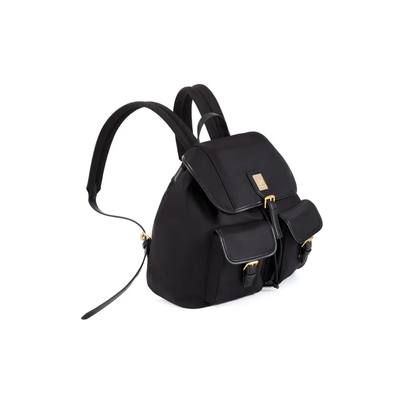 AQUASCUTUM Nylon With Cow Leather Backpack Medium Size Unisex Black-5