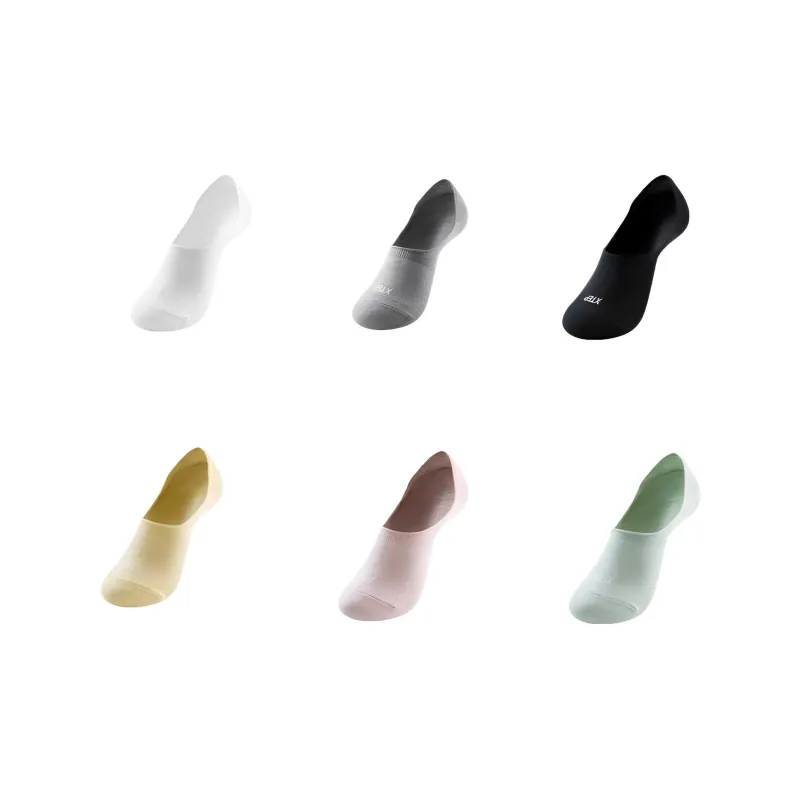 XTEP SS25 No Show Socks Women's 4 Pack Black White Light Green Light Yellow Pink Gray-0