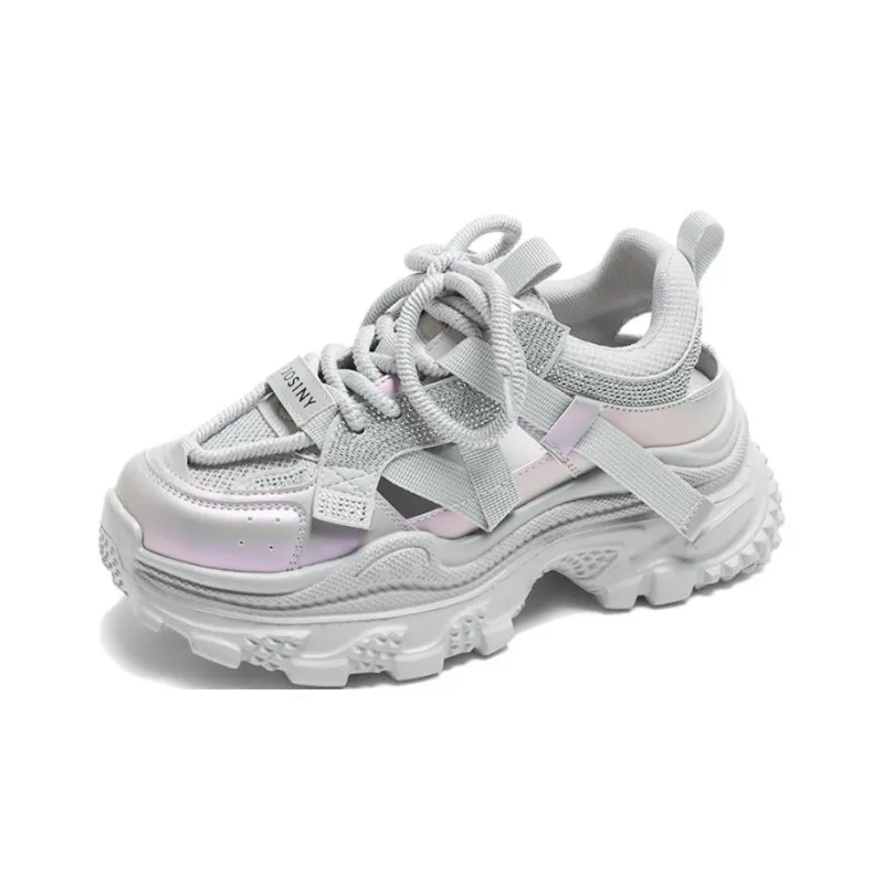 JOSINY Anti Slip Wear Resistant Low Top Chunky Sneakers Women's Silver/Purple-1
