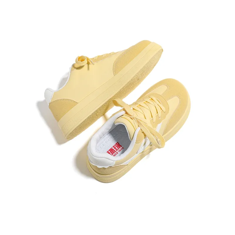 HUANQIU Lightweight Breathable Height Increasing Low Top Skateboard Shoes Women's Yellow-2