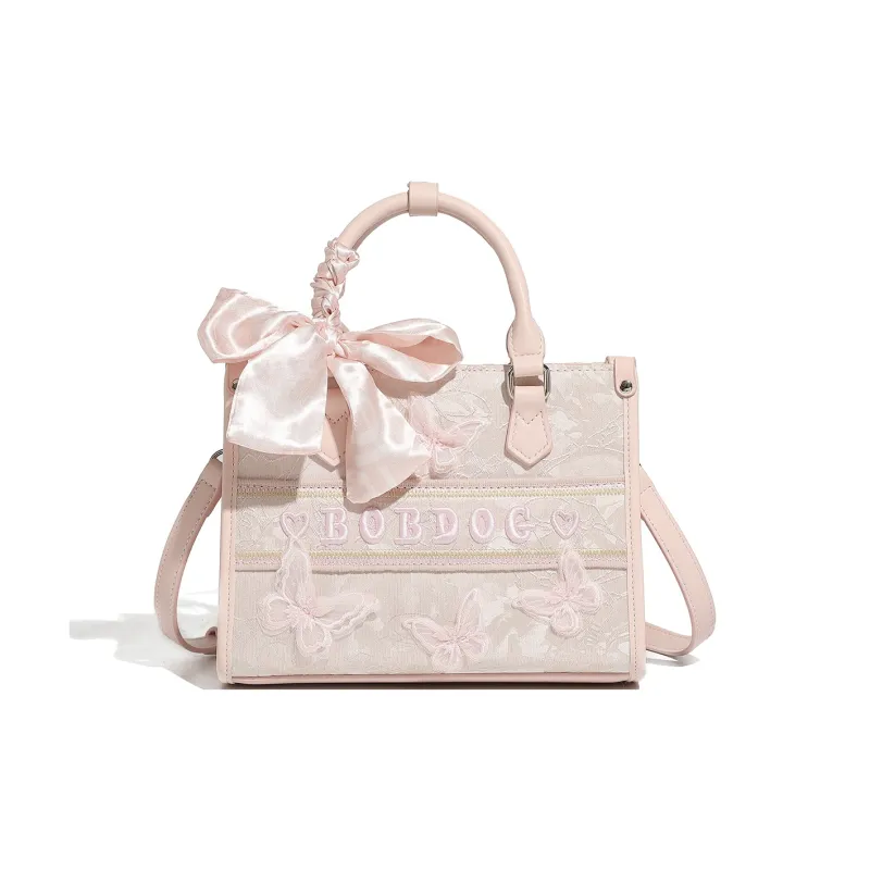 BOBDOG PU Business Casual Handbag Crossbody Bag Versatile Elegance Girlish Tote Women's Pink/Ecru-4