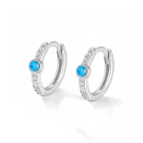 Blue Rhinestone-Embellished Hoop Earrings (1 Pair)