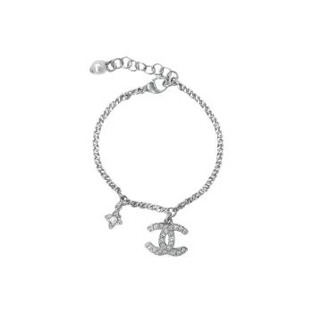 CHANEL Rhinestone, Resin Pearl Bracelets Unisex Silver