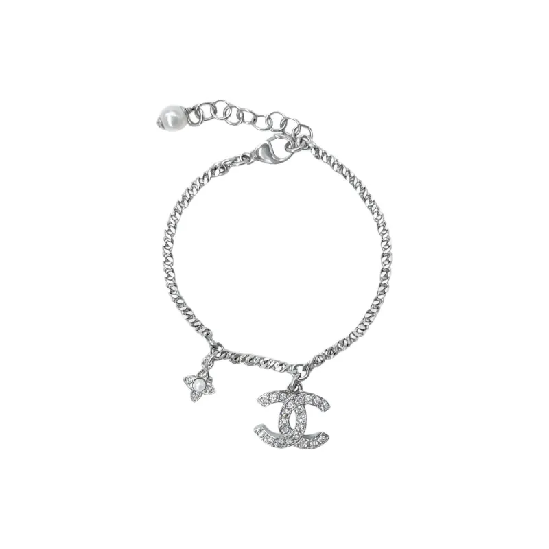 CHANEL Rhinestone, Resin Pearl Bracelets Unisex Silver-0