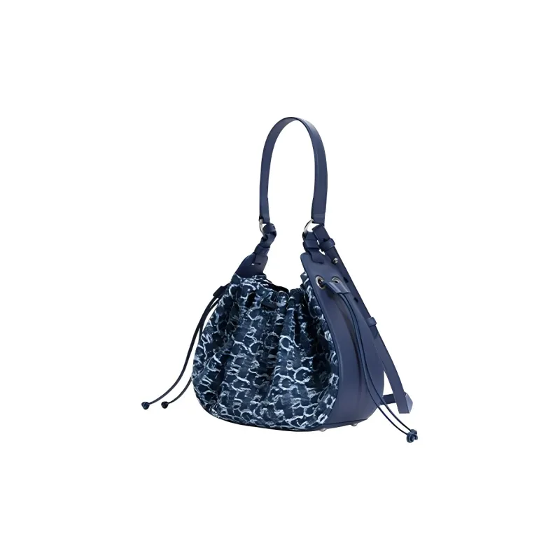 Laurence & Chico Cotton Bucket Bag Portable Crossbody Bag Shoulder Bag Large Size Women's Dark Blue-2