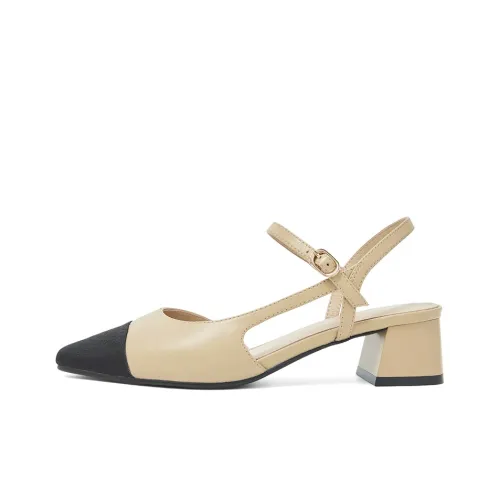 COMELY Chunky Heel High Heels 4cm Women's Apricot/Black