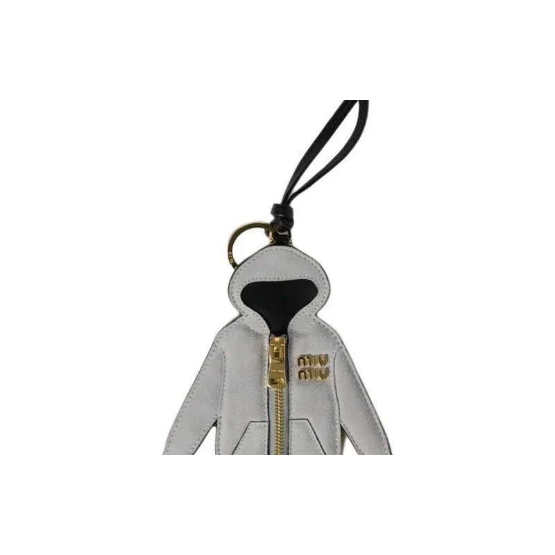 MIU MIU Leather Keychain Charm Bag Accessory Women's Gray-2