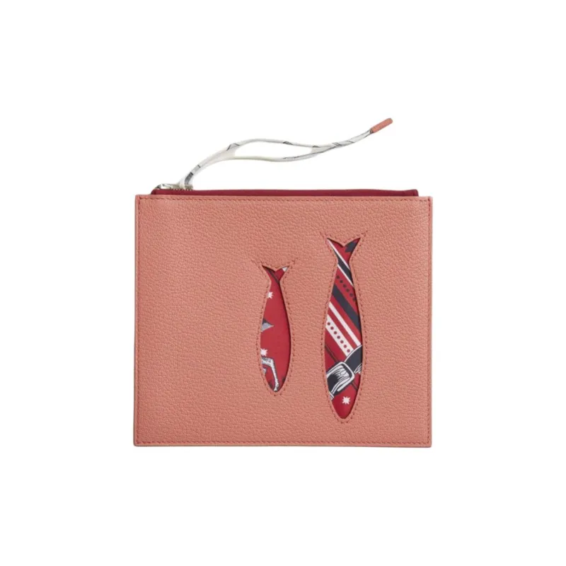 HERMES Calfskin Clutch Women's Pink-0
