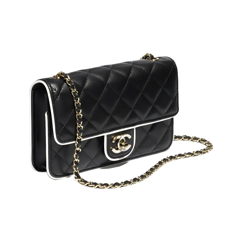 CHANEL Lambskin Shoulder Bag Women's Black & White-1
