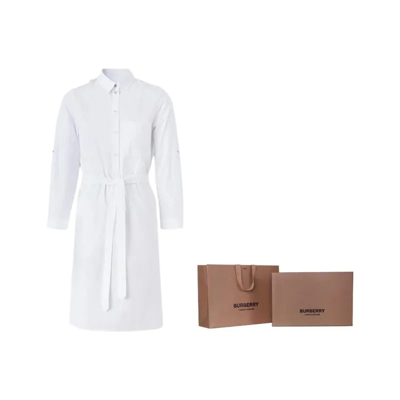 Burberry Short Sleeved Dress Women's White-5
