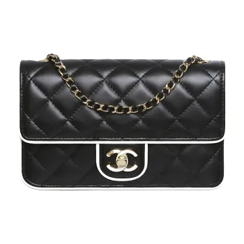 CHANEL Lambskin Shoulder Bag Women's Black & White