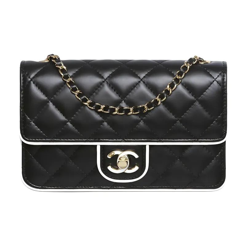 CHANEL Lambskin Shoulder Bag Women's Black & White-0