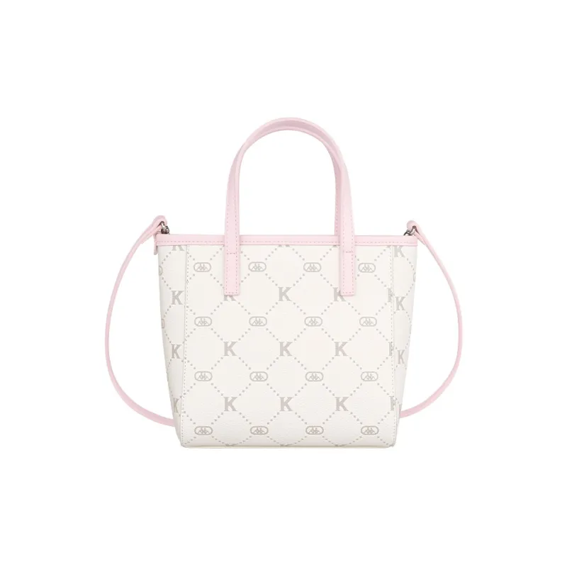 Kappa Matte Leather Litchi Grain Basket Bag, Small Tote, One Shoulder, Crossbody, Commuter Bag Women's Milk Foam Pink-2