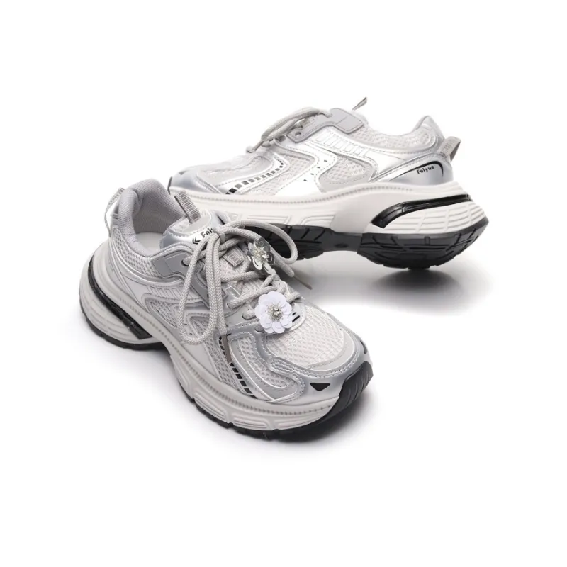 Feiyue Girly Heart Series Anti Slip And Wear Resistant Height Increasing Low Top Casual Shoes Women's Silver-4