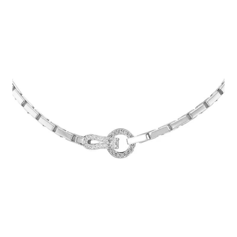 Cartier 2010s 18K White Gold Agrafe Diamond Pendant Necklace-1