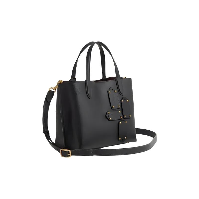COACH Willow Polished Pebbled Leather Tote Bag, Shopping Bag, One Shoulder Handbag Medium Size Women's Black-1