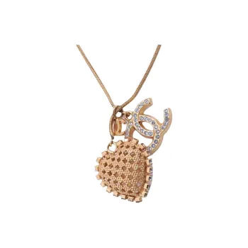 CHANEL 2001 Plated Cc Heart Rhinestones Pendant Long Necklace Costume Necklace
