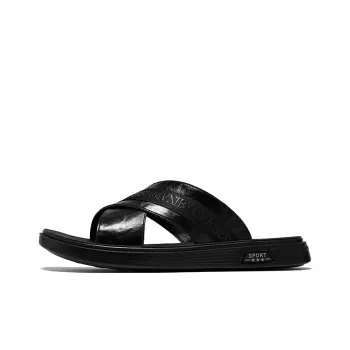 FULIBAOLUO Rubber Sole Slip Resistant Odor Resistant Slide Slippers Men's Black