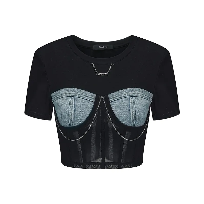 GIMING T Shirts Women's Black+Blue-0
