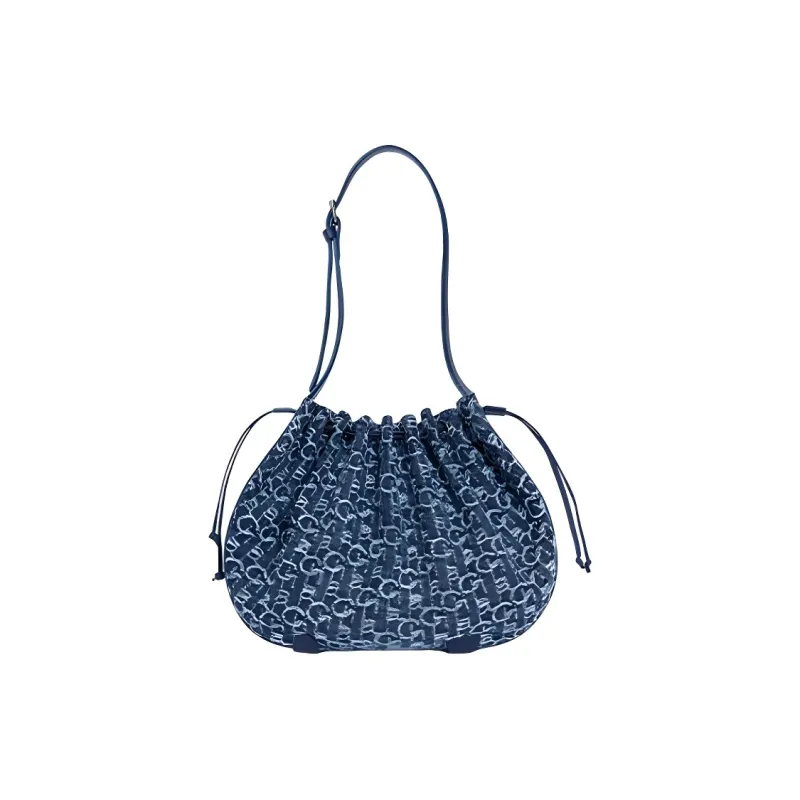 Laurence & Chico Cotton Bucket Bag Portable Crossbody Bag Shoulder Bag Large Size Women's Dark Blue-1