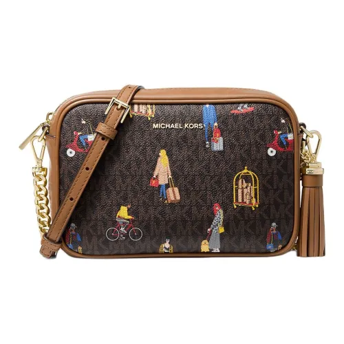 MICHAEL KORS Jet Set Coated Canvas Shoulder Bag, Crossbody Bag Medium Size Women's Brown