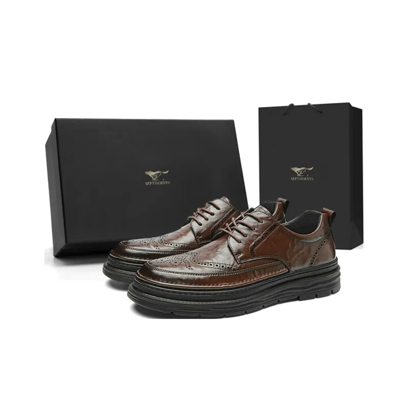 SEPTWOLVES Men's Casual Shoes Men Low Top Black/Brown-0
