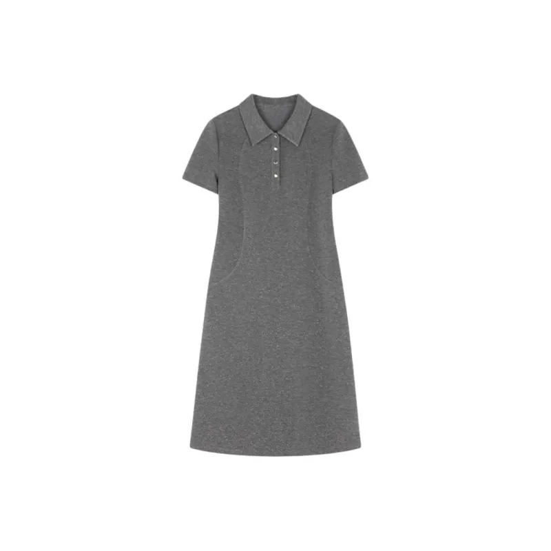 Mo Han Yi Mei Short Sleeved Dress Women's Gray-0