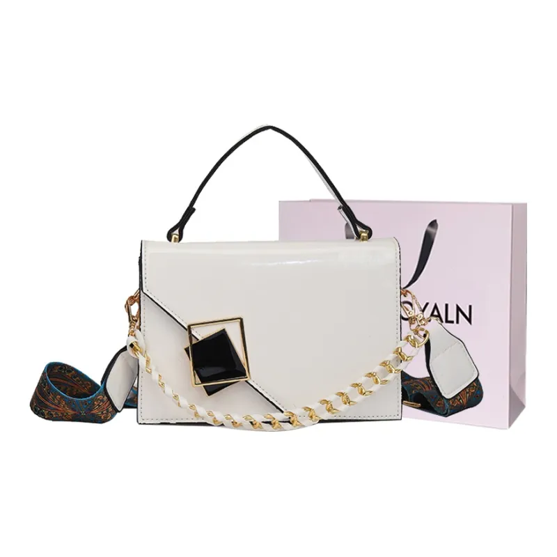 LOUIS ROYALN PU One Shoulder Handbag Women's White/Black/Flesh Pink-0