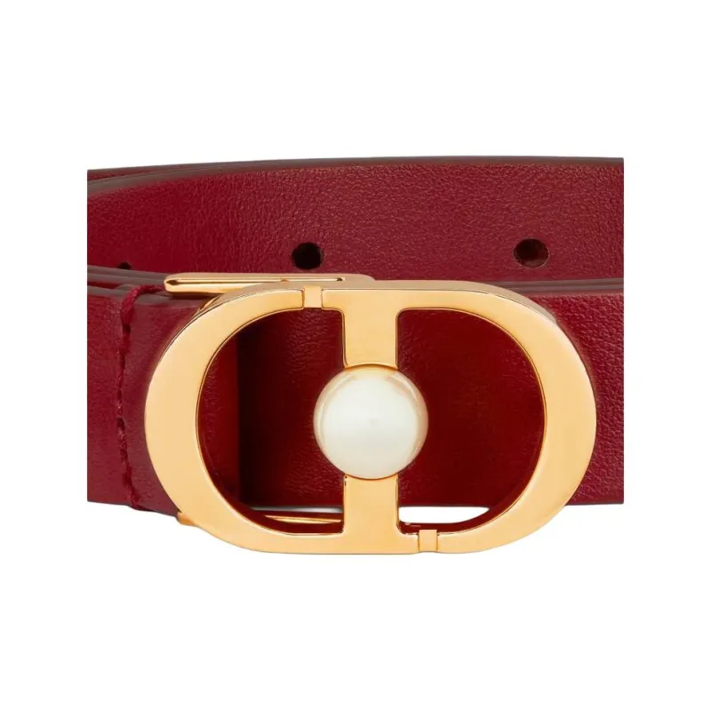 DIOR Calfskin, Brass, Aluminum, Resin Leather Belts Women's Red Width 2CM-2