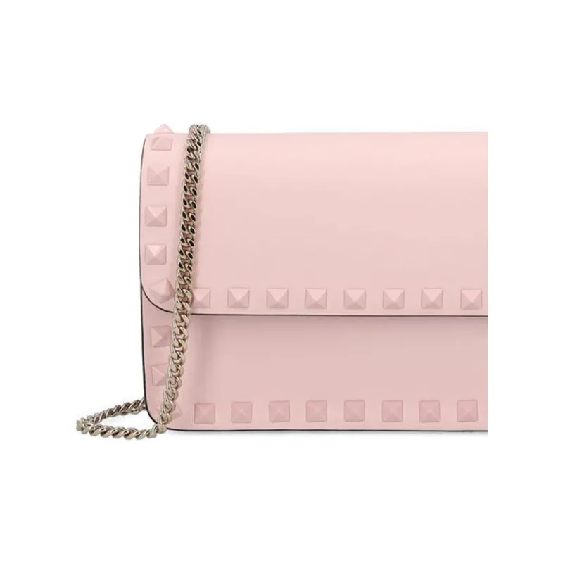 Valentino Rockstud Calfskin Wallet, Crossbody Bag, Shoulder Bag Women's Pink-4