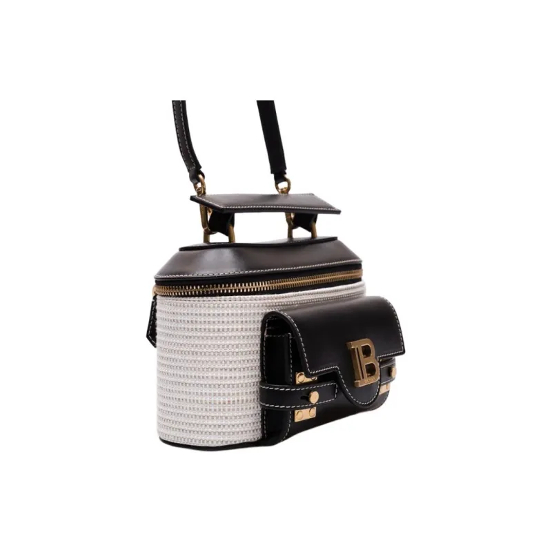 BALMAIN Leather Handbag Women's White & Black-1