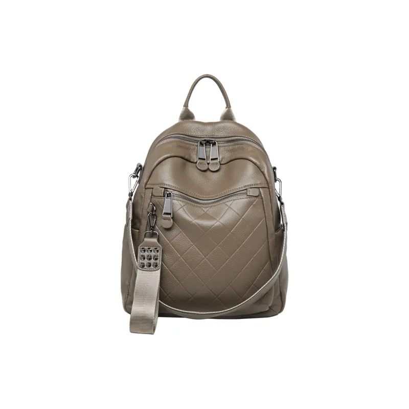 ZOOLER Top Grain Cow Leather Backpack Women's Gray/Coffee-0