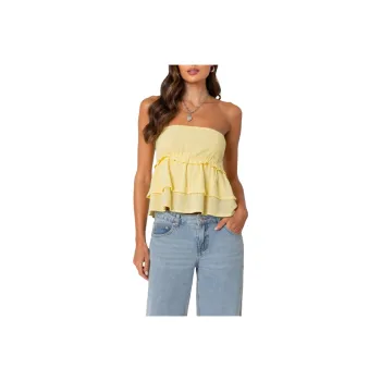 Edikted Linen Look Strapless Peplum Top Strapless Top Women's