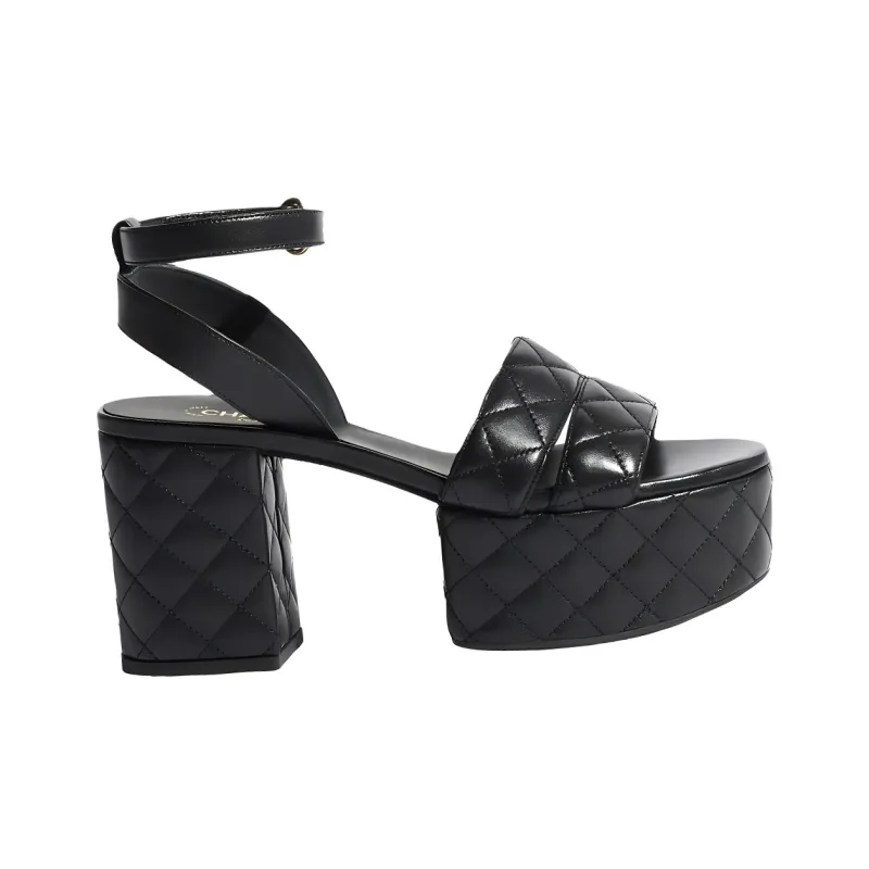 CHANEL 25S Strap Sandals 9cm Women's Black-1