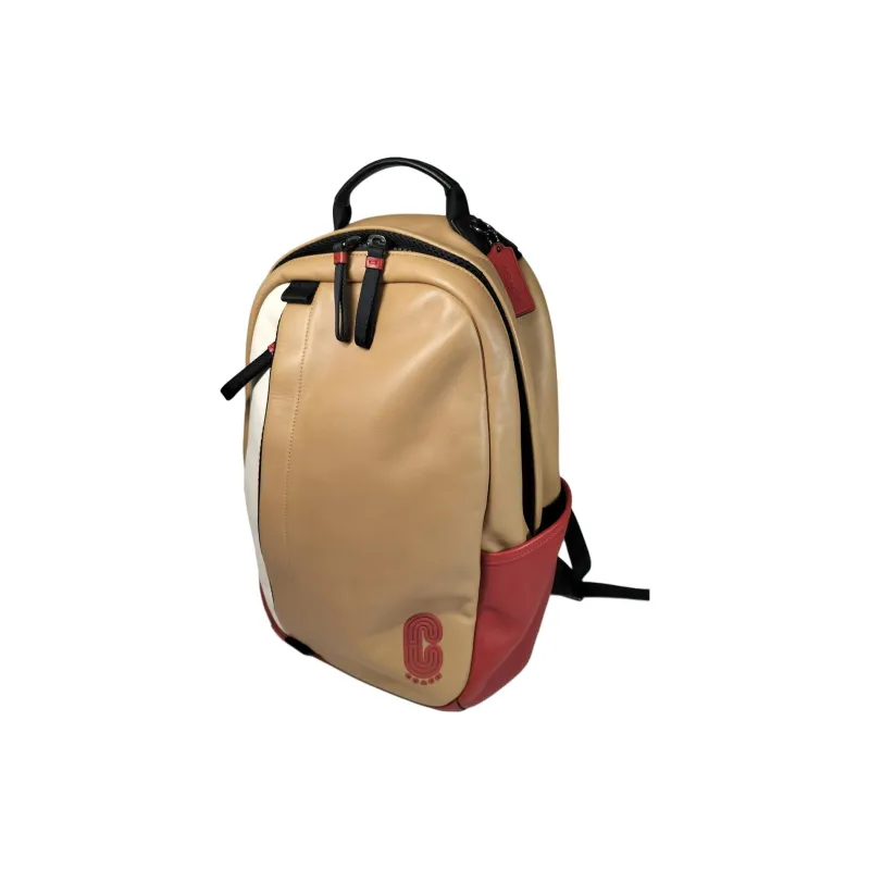 COACH Edge Calfskin Backpack Large Size Unisex Brown & White-1