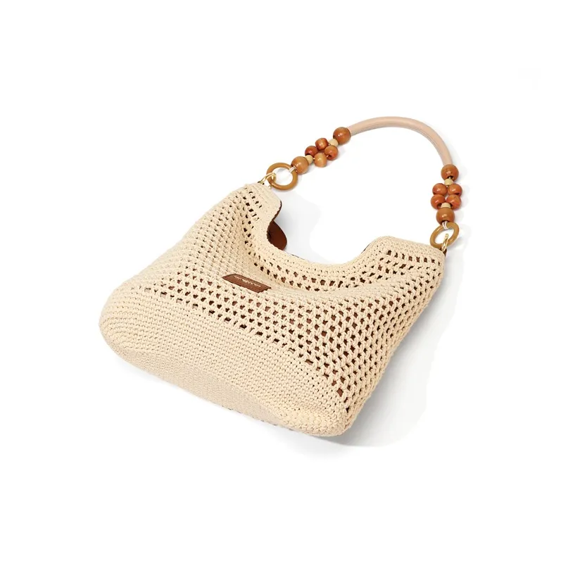 CinvaiKrose Fabric Shoulder Bag, Crossbody Bag, Ethnic Style Tote Medium Size Women's Ecru/Khaki-3