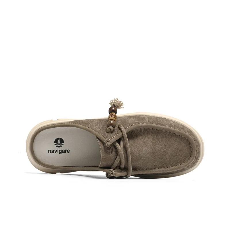 NAVIGARE Leather Patchwork Abrasion Resistant Closed Toe Slippers Women's Coffee-3
