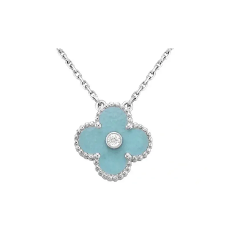 Van Cleef & Arpels 2010s 18kt White Gold Vintage Alhambra Diamond Pendant Necklace-1