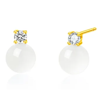 Lao Feng Xiang Chalcedony Stud Earrings Women's
