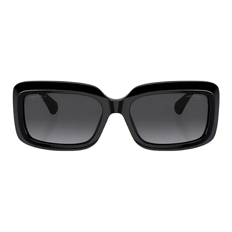 CHANEL Acetate Irregular Shape Sunglasses Unisex Black-1