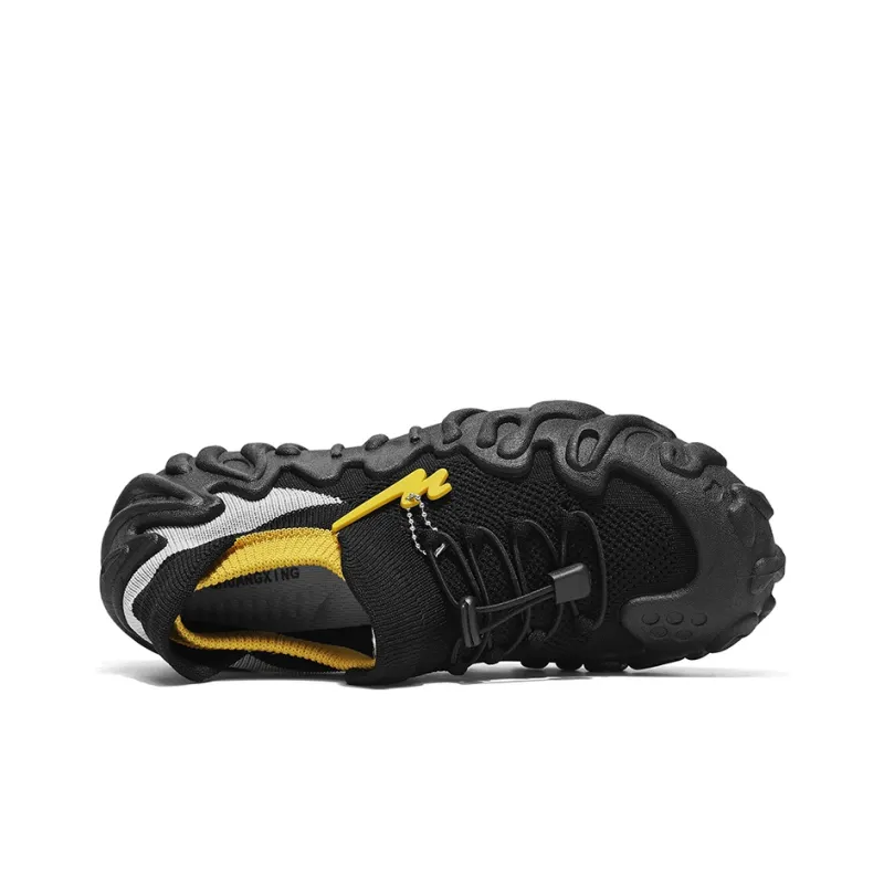 Binary Lightweight, Breathable, And Slip Resistant Low Top Chunky Sneakers Men's Black Yellow-6