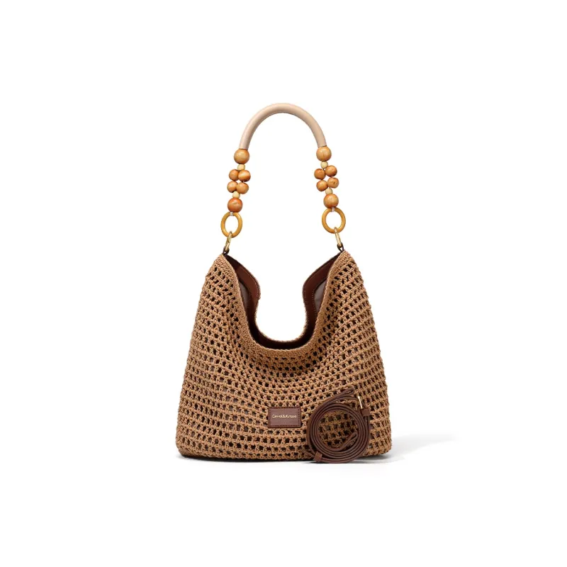 CinvaiKrose Fabric Shoulder Bag, Crossbody Bag, Ethnic Style Tote Medium Size Women's Ecru/Khaki-7