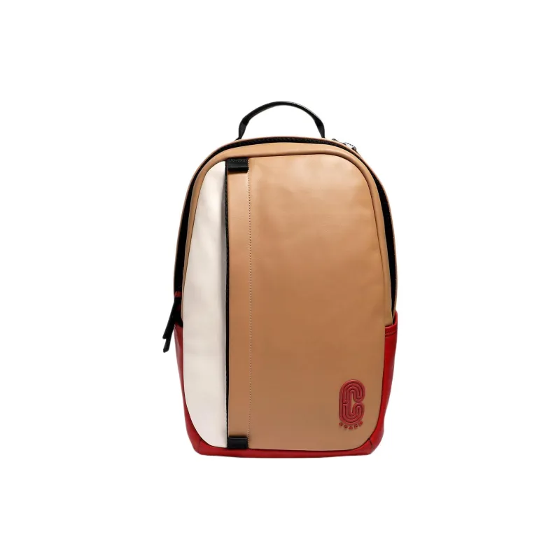 COACH Edge Calfskin Backpack Large Size Unisex Brown & White-0