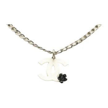CHANEL 2004 Plated Resin Cc Camellia Charm Necklace Costume Necklace
