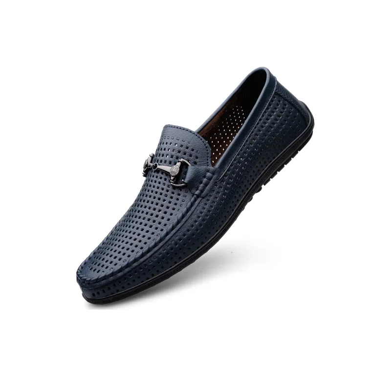 King Jinmai Men's Casual Shoes Men Low Top Black Perforated/White Perforated/Blue Perforated-5